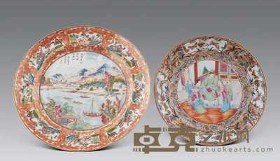 清道光 广彩碟（两只） 口径25.1cm；20.5cm；底径14cm；12